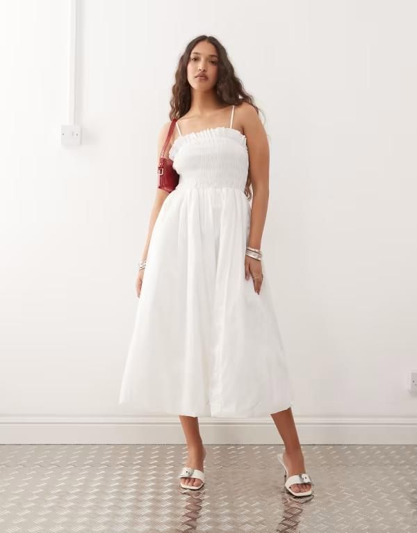 エイミー・リー レディース トップス ワンピース ミディ Amy Lynn Polly shirred midi dress WHITE ホワイト