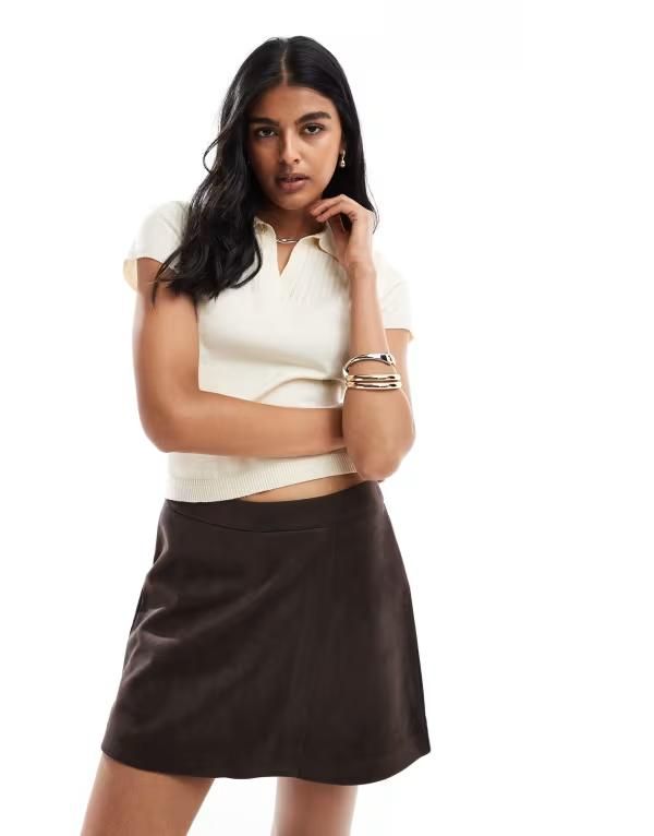 オンリー レディース ボトムス スカート ミニ スエード ONLY faux suede mini skort in light BROWN ブラウン
