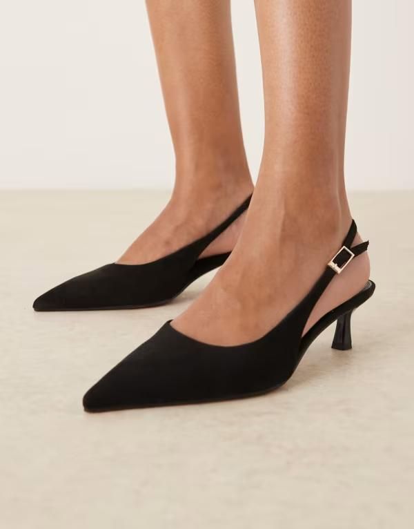 エイソス レディース シューズ ヒール スエード ASOS DESIGN Wide Fit Skip slingbackitten heel shoesuedette Black suedette ブラック