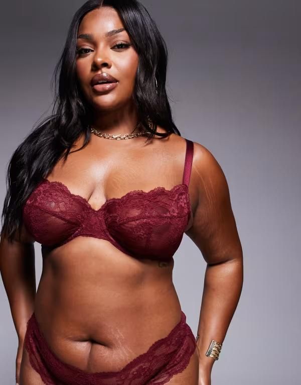 エイソス レディース アンダーウェア ブラジャー レース ASOS Curve ASOS DESIGN Curve Lolace underwire bra Burgundy バーガンディ