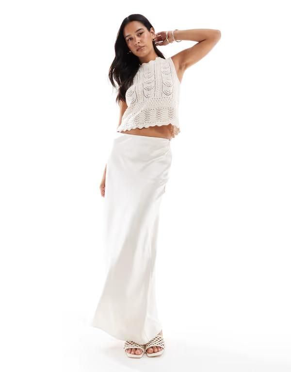 フォースレックレス レディース ボトムスカート サテン マキシ 4th Recklessatin column maxi skirt in cream クリーム 13,490円