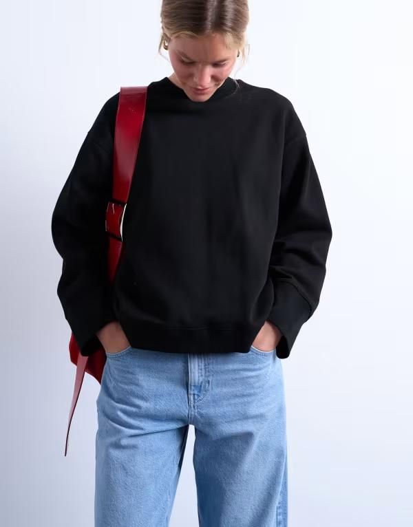 トップショップ レディース アウター パーカー・スウェット スウェット シャツ Topshop wide sleeves sweatshirt Black ブラック