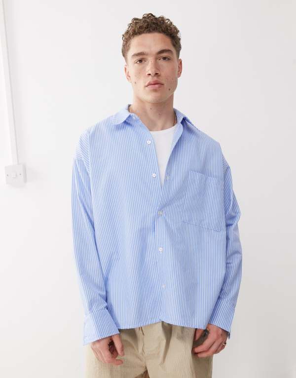 リクレイム ヴィンテージ メンズ トップス シャツ Reclaimed Vintage boxy oversized shirt stripe Blue Stripe ブルー
