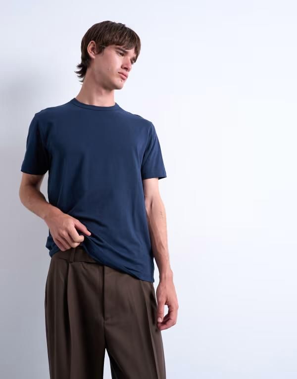 トップマン メンズ トップス Tシャツ レギュラーフィット シャツ Topman lightweight regular fit Tshirt NAVY ネイビー