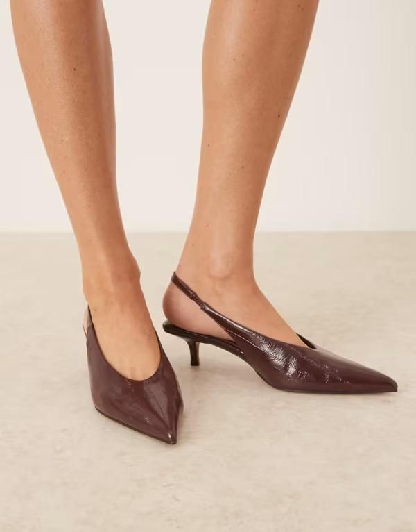 エイソス レディース シューズ ヒール ASOS DESIGN Sydney slingback kitten heel shoes embossed BURGUNDY EMBOSSED バーガンディ