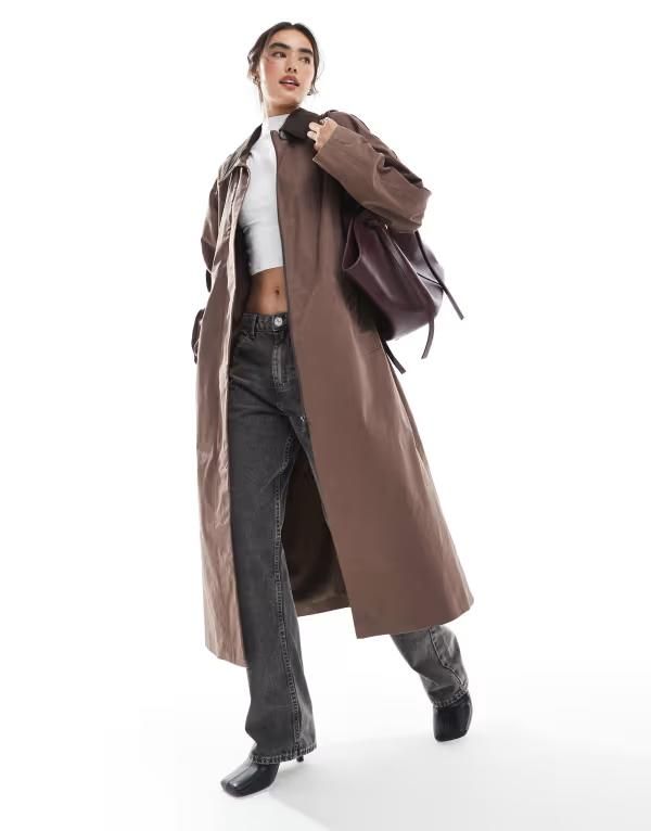 エイソス レディース アウター ジャケット・ブルゾン コート ASOS DESIGN cord collar trench coat brown ブラウン