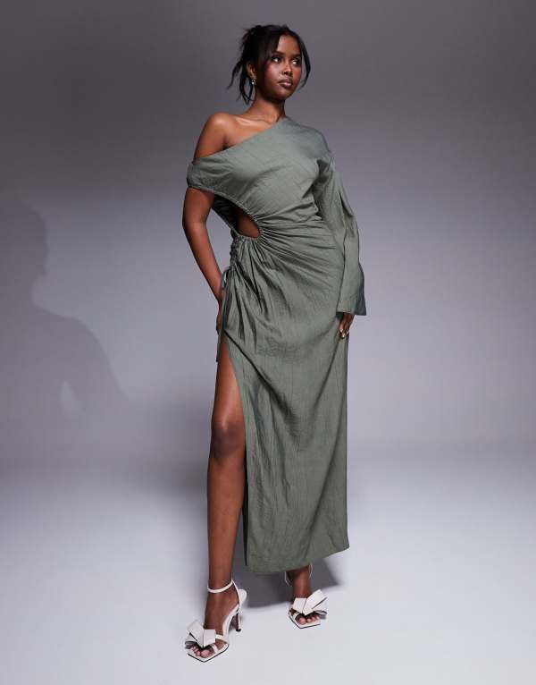 エイソス レディース トップス ワンピース カットアウト マキシワンピース マキシ ASOS DESIGN cutout channel maxi dress Khaki カーキ