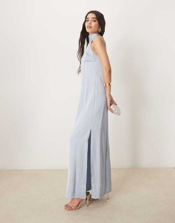ヴィラ レディース トップス ワンピース マキシワンピース マキシ ホルター VILA halterneck maxi dress with tie neck in pastel Kentucky blue ブルー