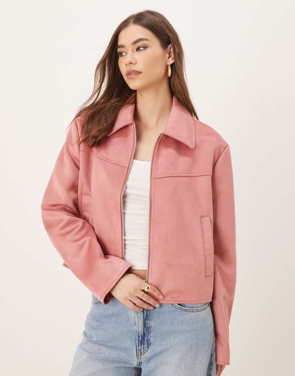 エイソス レディース アウター ジャケット・ブルゾン スエード ジャケット ASOS DESIGN faux suede top collar jacket in dusty rose Dusty Rose