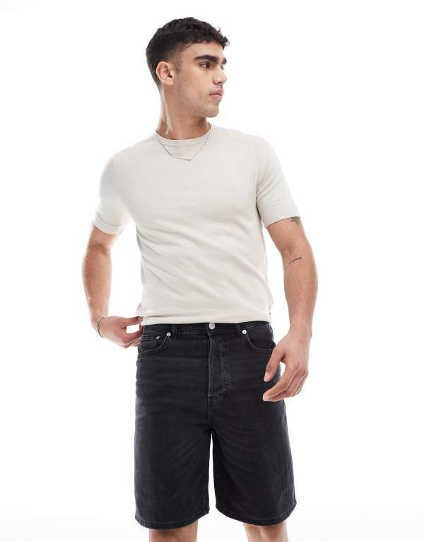 オンリーアンドサンズ メンズ ボトムス ハーフパンツ・ショーツ デニム Only Sons loose fit denim short in washed Washed Black ブラック