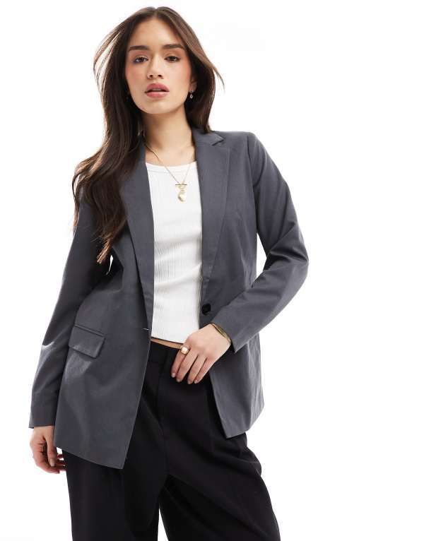 ヴェロモーダ レディース アウター ジャケット・ブルゾン ブレザー Vero Moda slim tailored blazer Gray Pinstripe グレー