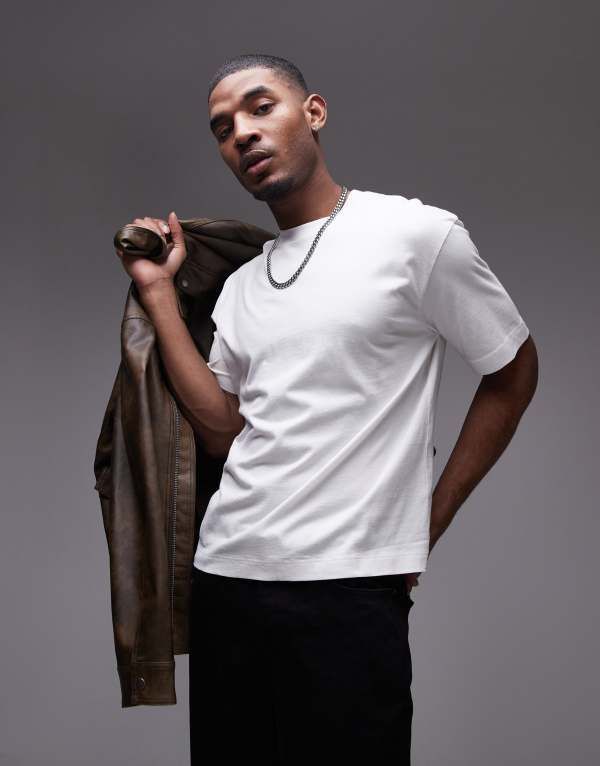 トップマン メンズ トップス Tシャツ オーバーサイズフィット シャツ クロップド Topman oversized fit cropped tshirt WHITE ホワイト