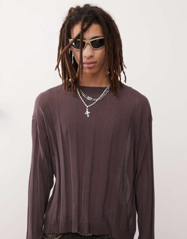 コルージョン メンズ アウター ニット・セーター セーター ニット COLLUSION knit oversized sweater Brown ブラウン