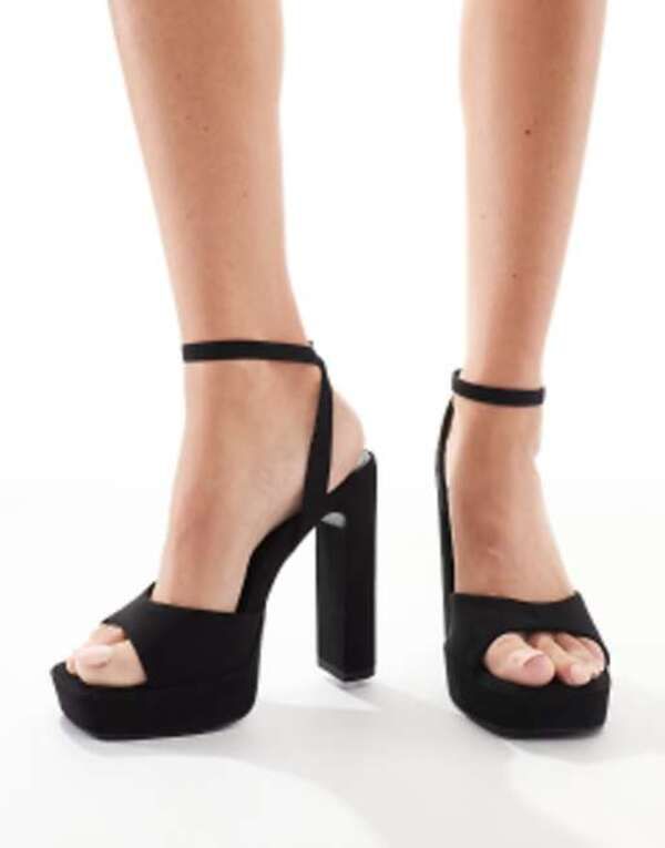 エイソス レディース シューズ サンダル プラットフォーム ヒール ASOS DESIGN Naples platform barely there block heeled sandals Black ブラック