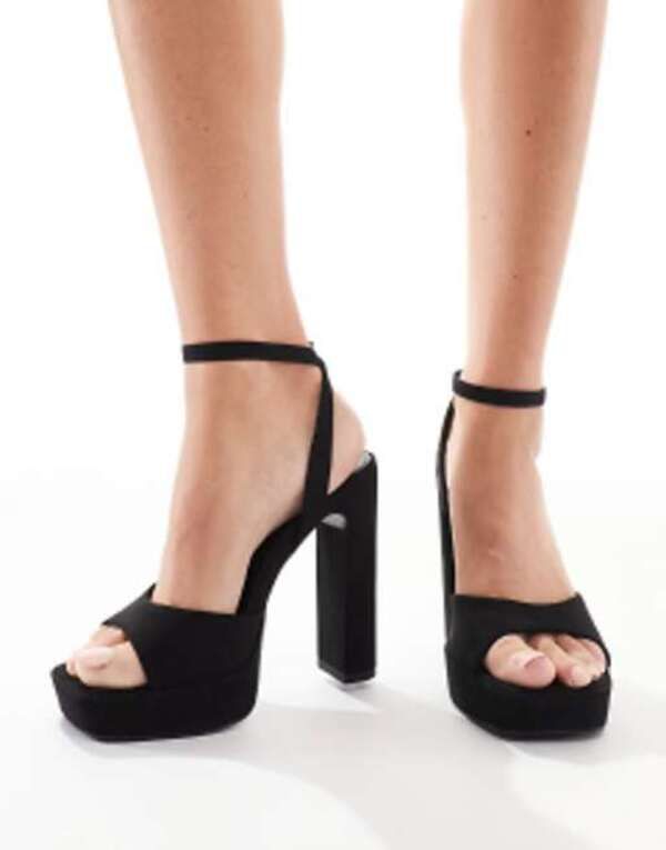 エイソス レディース シューズ サンダル プラットフォーム ヒール ASOS DESIGN Wide Fit Naples platform barely there block heeled sandals Black ブラック