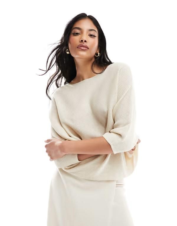 ジェイディーワイ レディース アウター ニット・セーター リブ JDY bat sleeve ribbed sweater in cream クリーム