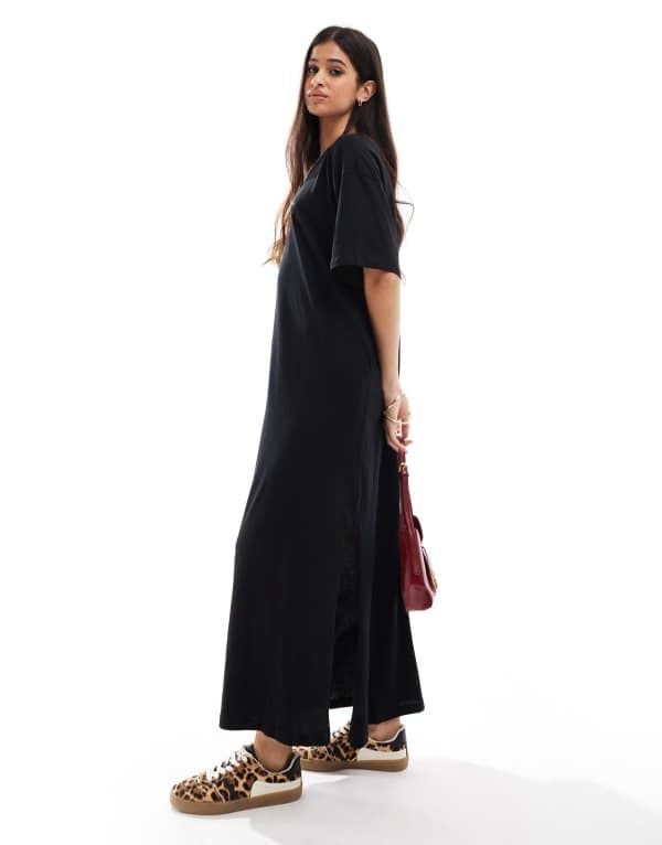 エイソス レディース トップス ワンピース シャツワンピース Tシャツ ASOS DESIGN oversized midaxi tshirt dress Black ブラック
