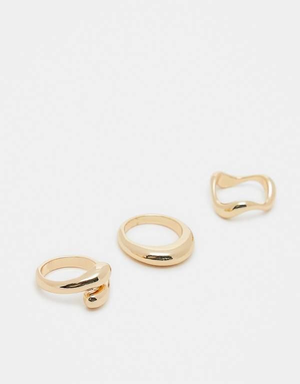 エイソス レディース アクセサリー リング ミニ ASOS DESIGN pack of 3 rings with mixed minimal designs tone GOLD ゴールド