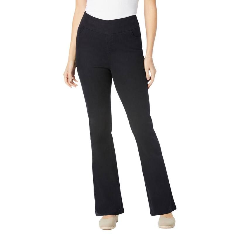 ウーマン ウィズイン レディース ボトムス デニムパンツ ブーツカット プラスサイズ ブーツ ジーンズ Woman Within Plusize PullOn Bootcut GapFree Stretch Denim Jeans Black ブラック