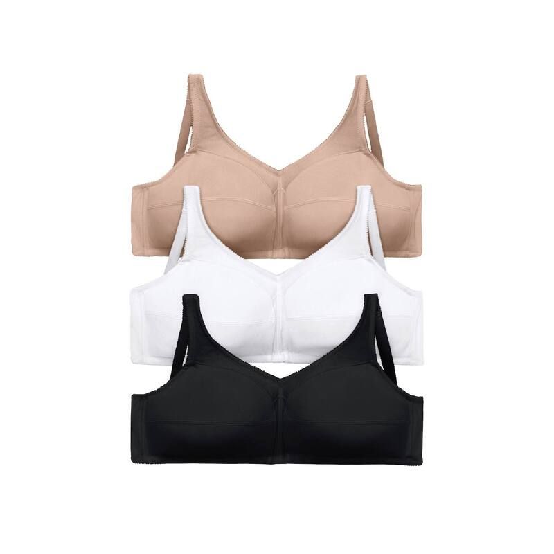 コンフォート チョイス レディース アンダーウェア ブラジャー プラスサイズ コットン Comfort Choice Womens Plusize 3Pack FrontClose Cotton Wireless Bra Basic Assorted