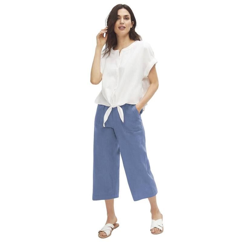 Ellos レディース ボトムス カジュアルパンツ プラスサイズ キャップ リネン ellos Plusize LinenBlendrawstring Capris Pale Indigo インディゴ