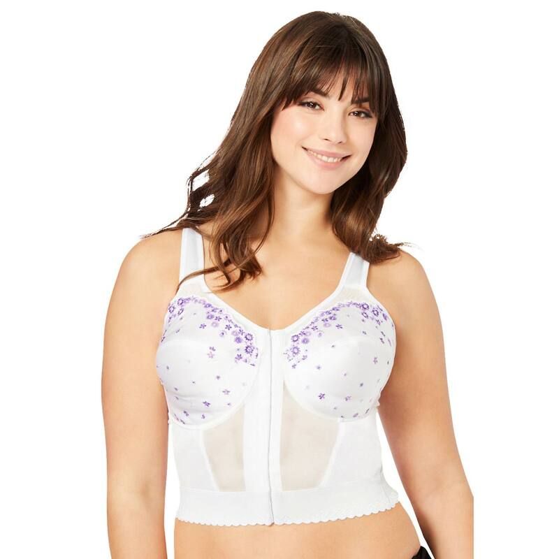 コンフォート チョイス レディース アンダーウェア ブラジャー プラスサイズ 刺繍 Comfort Choice Womens Plusizembroidered FrontClose Longline Posture Bra Whitembroidery ホ