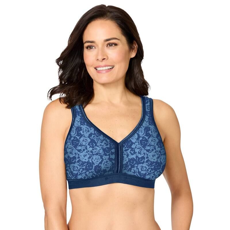 コンフォート チョイス レディース アンダーウェア ブラジャー プラスサイズ Comfort Choice Womens Plusize Wireless BackClose Lounge Bra Evening Blue Rose ブルー