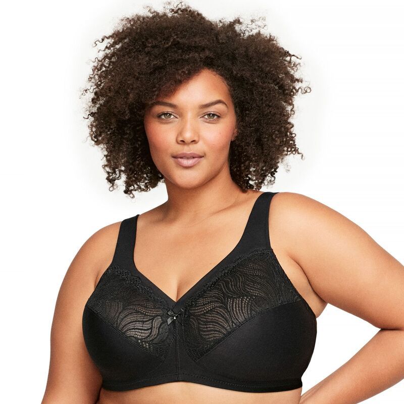 グラマライズ レディース アンダーウェア ブラジャー プラスサイズ Plusize Glamorise Full Figure MagicLift Natural Shape Wirelessupport Bra 1010 Black ブラック