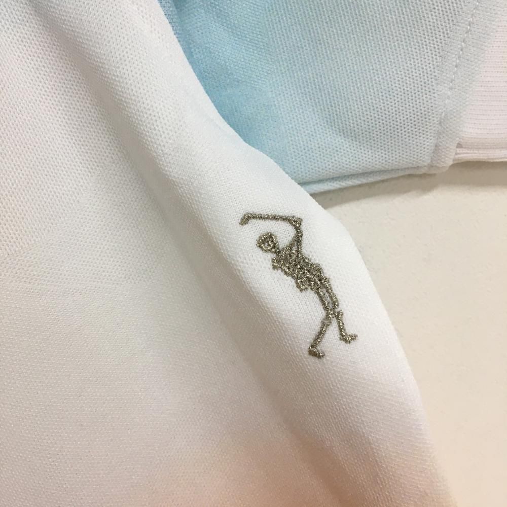 超美品】マークアンドロナ 半袖ポロシャツ ライトブルー×白×オレンジ