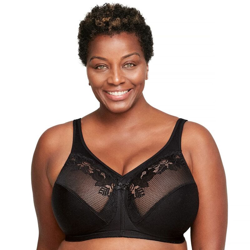 グラマライズ レディース アンダーウェア ブラジャー ミニ Glamorise FullFigure MagicLift Wirefree Minimizer Support Bra 1003 Black ブラック