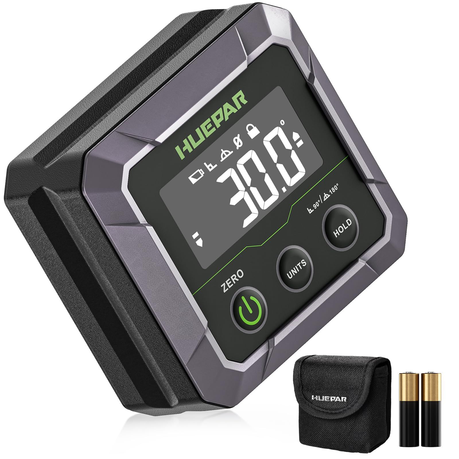 Huepar DL141 高精度デジタル角度ゲージ ±0.1°精度 内蔵温度センサーで安定測定 0°/90°±0.1°・その他±0.2° キャリブレーションモード搭載 強力マグネットベース VA LCD自動反転画面 8測定モード 単位切替（度 94401112