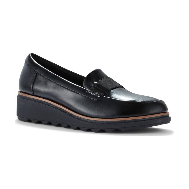 クラークス レディース シューズ スリッポン・ローファー レザー ヒール Clarksharon Pace Womens Leather SlipOn Wedge Heeloafers Black Leather ブラック