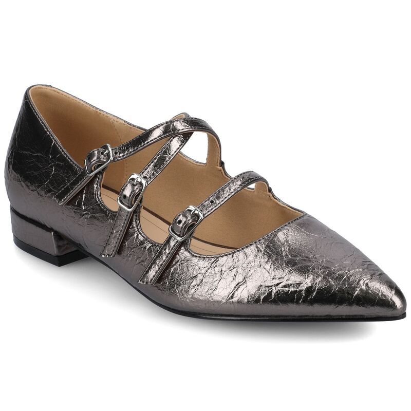 ジャーニー レディース シューズ サンダル ヒール Journee Gretel Womens Pointed Toe Block Heel Multistrap Ballet Flats Pewter ピューター