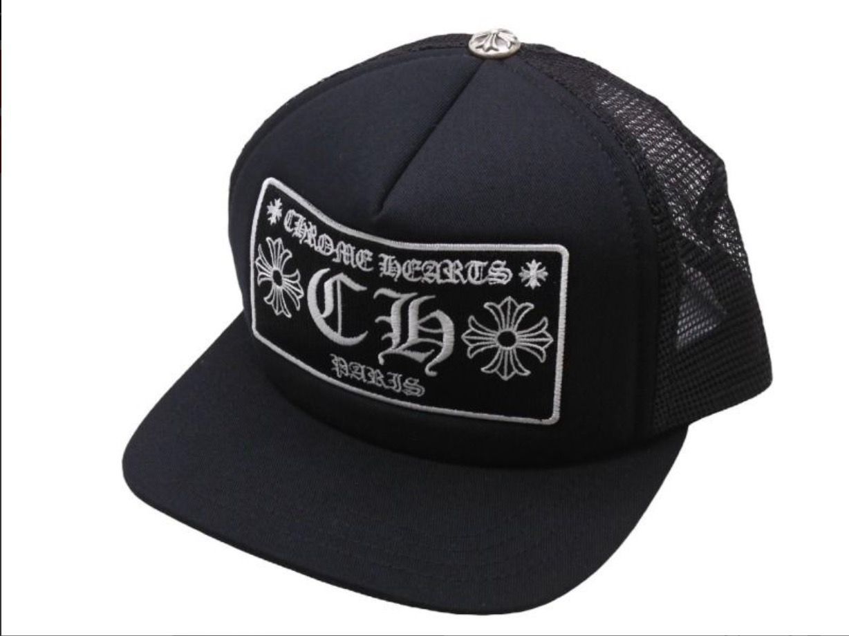 【正規品】【インボイスコピーあり】CHROME HEARTS トラッカーキャップ パリ限定CHパッチクロスボール付メッシュ帽子