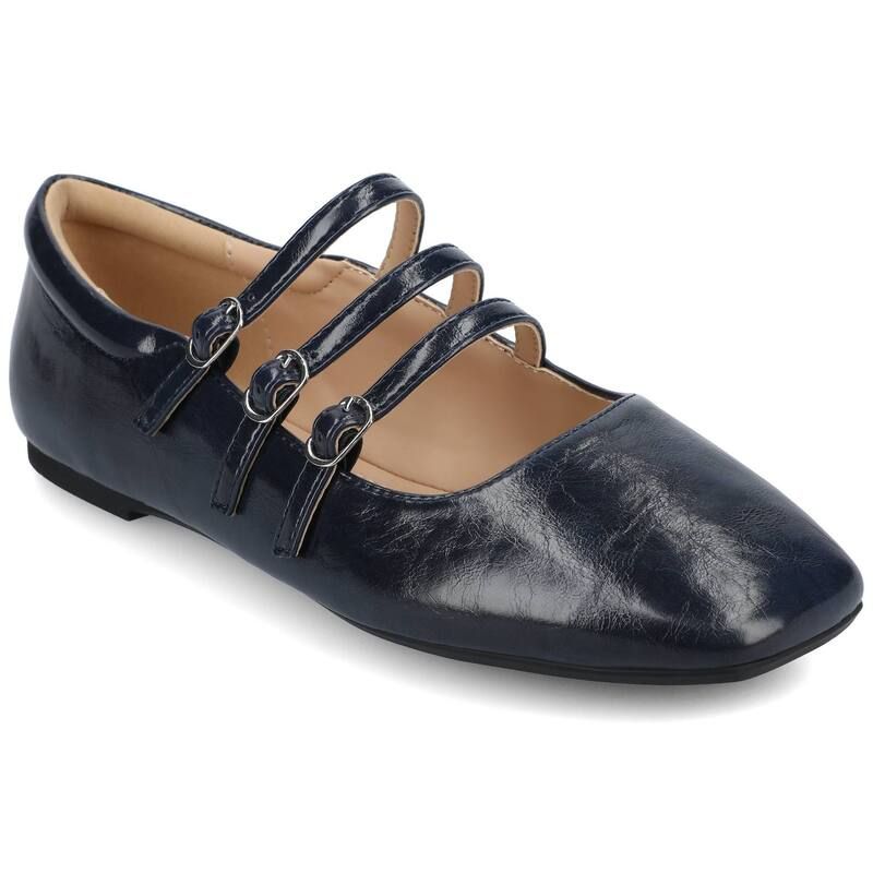 ジャーニー レディース シューズ サンダル Journee Darlin Womens Tru Comfort Foamulti Strap Square Toe Flats Crinkle Navy ネイビー