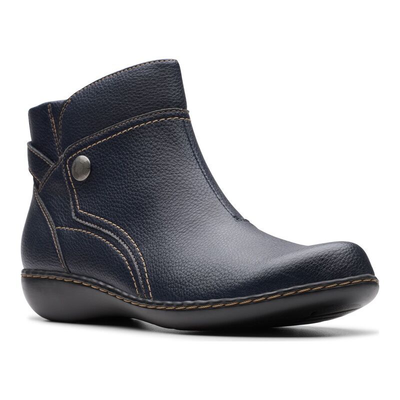 クラークス レディース シューズ ブーツ・レインブーツ アンクル レザー Clarks Ashland Mabel Womens Leather Ankle Boots Navy Tumbled ネイビー