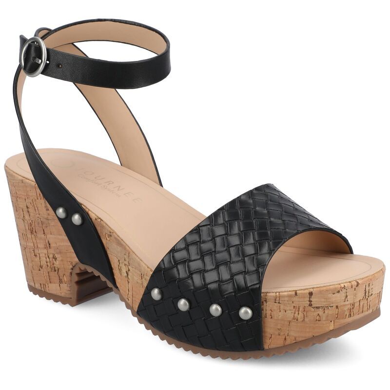 ジャーニー レディース シューズ サンダル アンクル ヒール Journee Vanessa Womens Wedge Clog Heels With Ankle Strap Black Woven ブラック