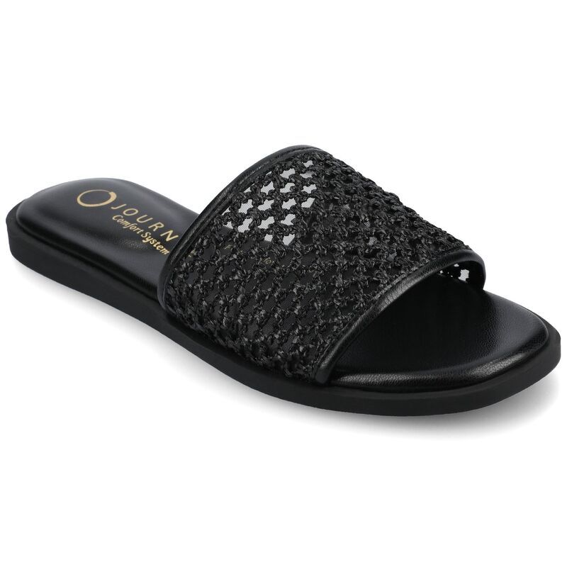 ジャーニー レディース シューズ サンダル リネン Journee Prisilla Womens Linen Slip On Slide Sandals Black Open Raffia ブラック