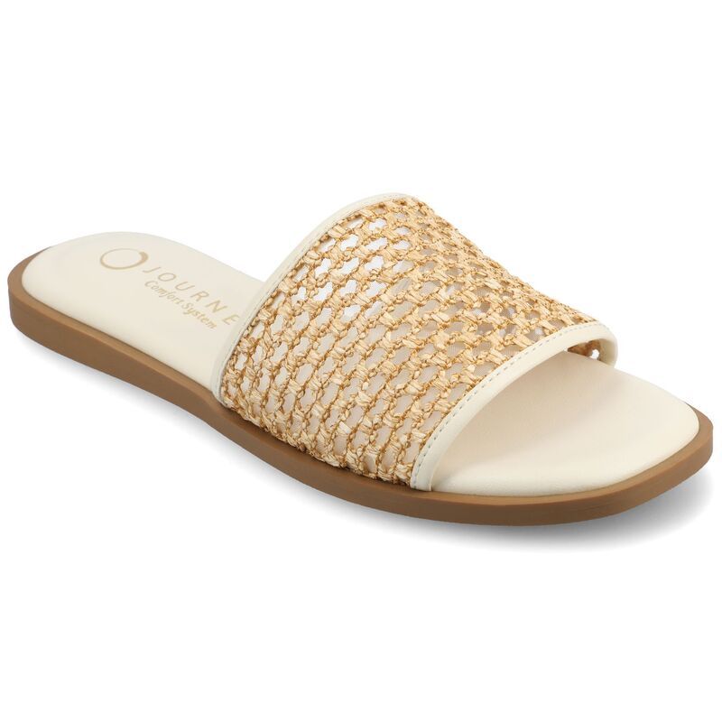 ジャーニー レディース シューズ サンダル リネン Journee Prisilla Womens Linen Slip On Slide Sandals Bone Open Raffia