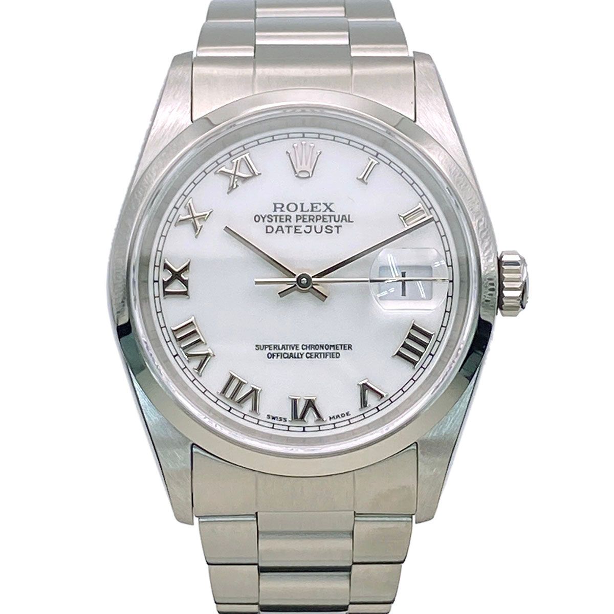 ROLEX ロレックス デイトジャスト White Roman 36mm 腕時計 16200 メンズ ステンレススチール シルバー ホワイト 中古