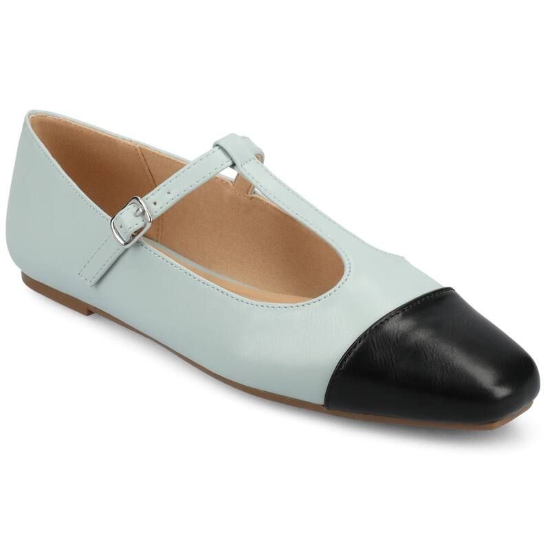 ジャーニー レディース シューズ サンダル キャップ Journee Womens Theah Medium and Wide Width TStrap Cap Toe Mary Jane Dress Flats Light Blue ブルー