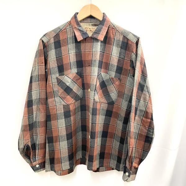 【中古】50s-60s SPORTOP チェックシャツ サイズM ブラウン スポートップ ※ボタンほつれ[19][240019532285] 中古】50s-60s SPORTOP チェックシャツ サイズM ブラウン スポートップ