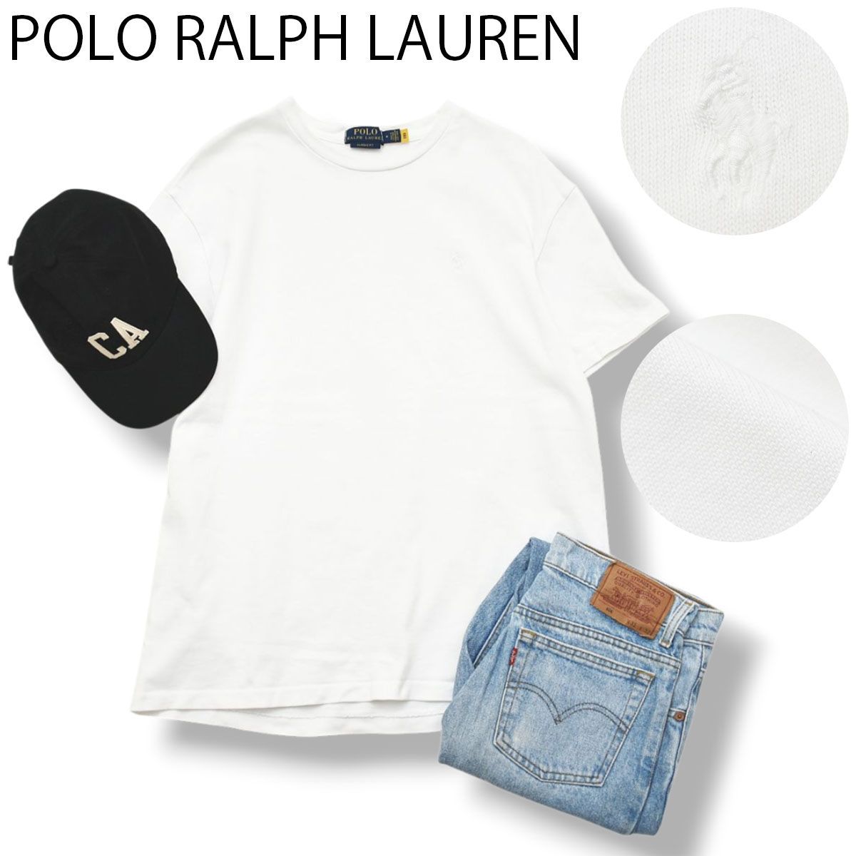ポロ ラルフローレン POLO RALPH LAUREN クラシック フィット CLASSIC FIT シングルステッチ Tシャツ ヘビーウェイト クルーネック カットソー M ホワイト メンズ
