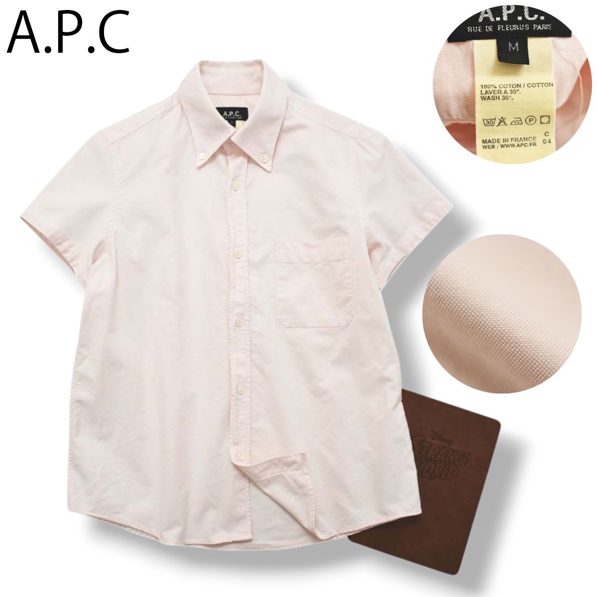90s フランス製 アーペーセー A.P.C 半袖 ボタンダウンシャツ ピンク
