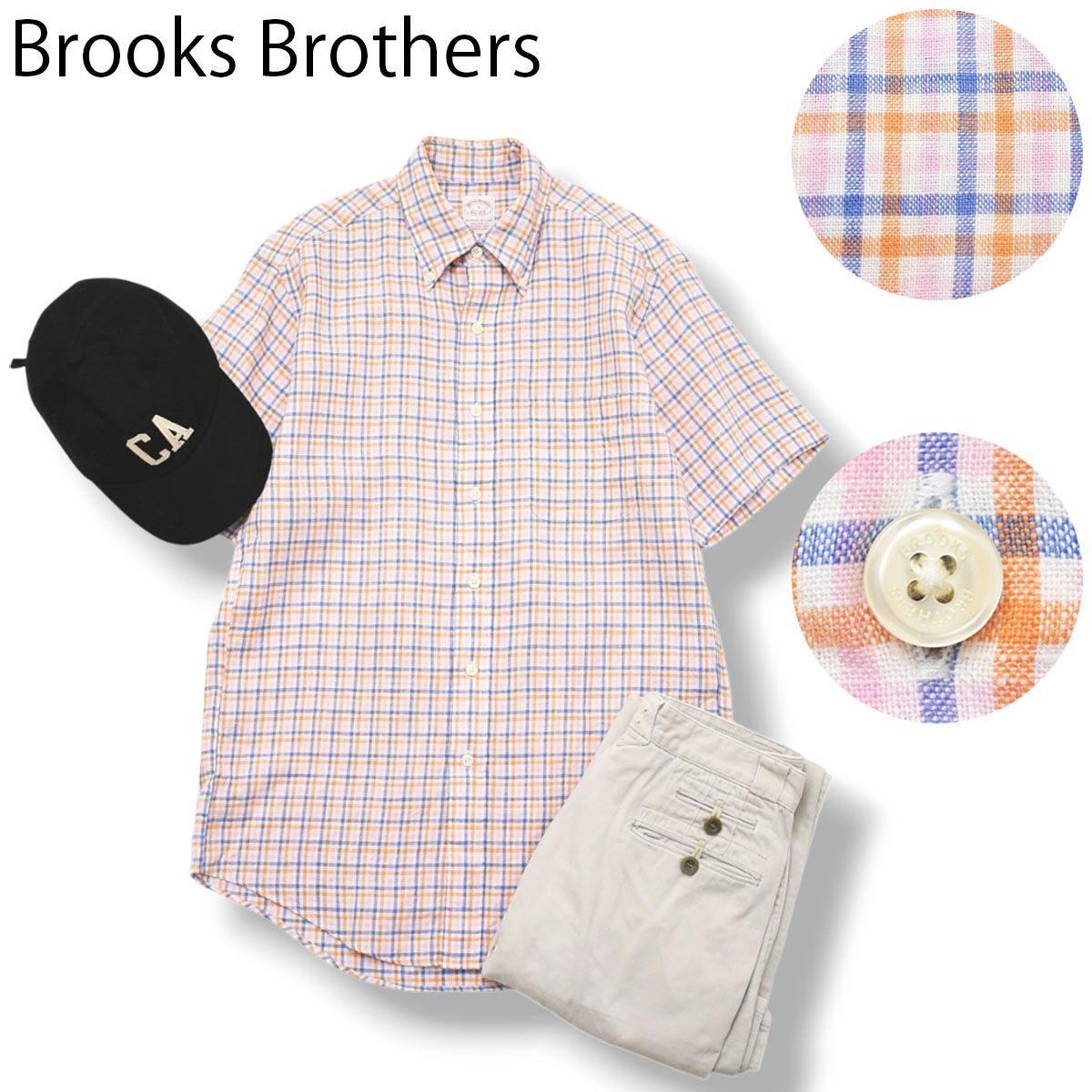 ブルックスブラザーズ Brooks Brothers トラディショナル フィット 半袖 アイリッシュ リネン シャツ ボタンダウン シングルポケット ラウンドヘム S チェック マルチカラー メンズ 8,960円