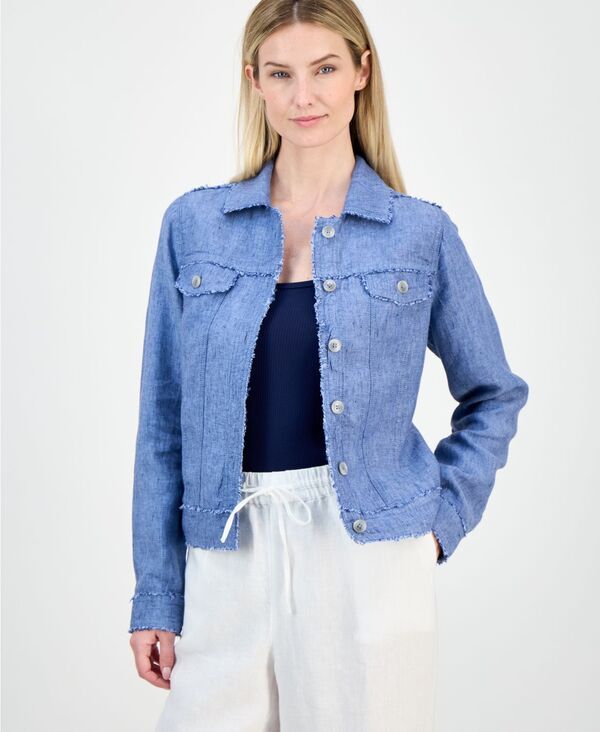 チャータークラブ レディース アウター ジャケット・ブルゾン リネン Charter Club Womens 100 Linen Jacket Blue Ocean ブルー