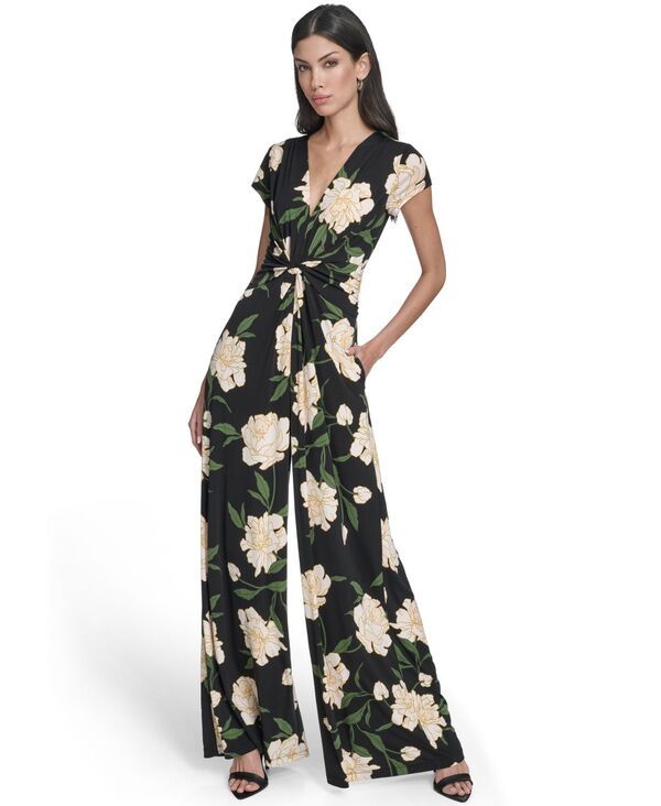 ヴィンスカムート レディース ボトムス カジュアルパンツ Vネック プリント ジャンプスーツ Vince Camuto Womens Printed Twist Front VNeck Jumpsuit Black ブラック