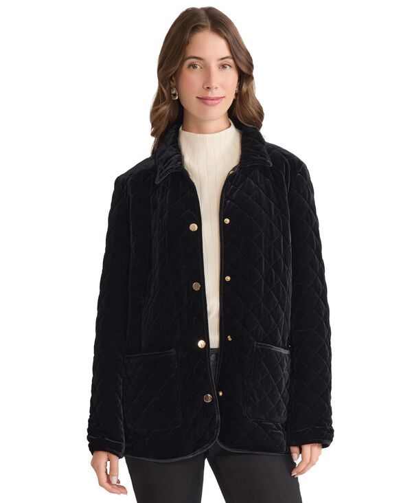 ジョーンズニューヨーク レディース アウター ジャケット・ブルゾン キルティング Jones New York Womens Quilted Velour SnapFront Jacket Jones Black ブラック