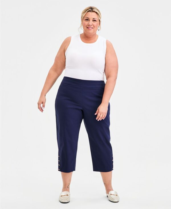 ジェイエムコレクション レディース ボトムス カジュアルパンツ プラスサイズ キャップ JM Collection Plusize SideButton Capri Pants Intrepid Blue ブルー