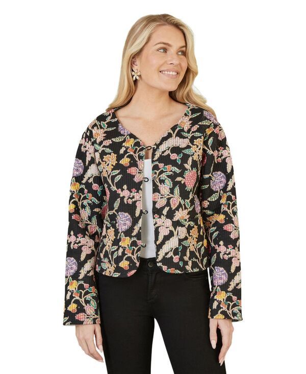 ユミキム レディース アウター ジャケット・ブルゾン フラワー柄 キルティング コットン フラワー Yumi Womens Floral Reversible Cotton Quilted Jacket Black ブラック